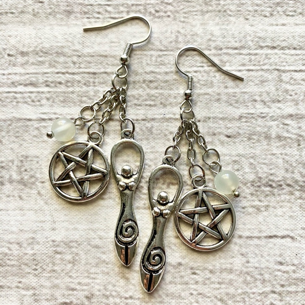 Pentagram & Spiral Goddess Earrings